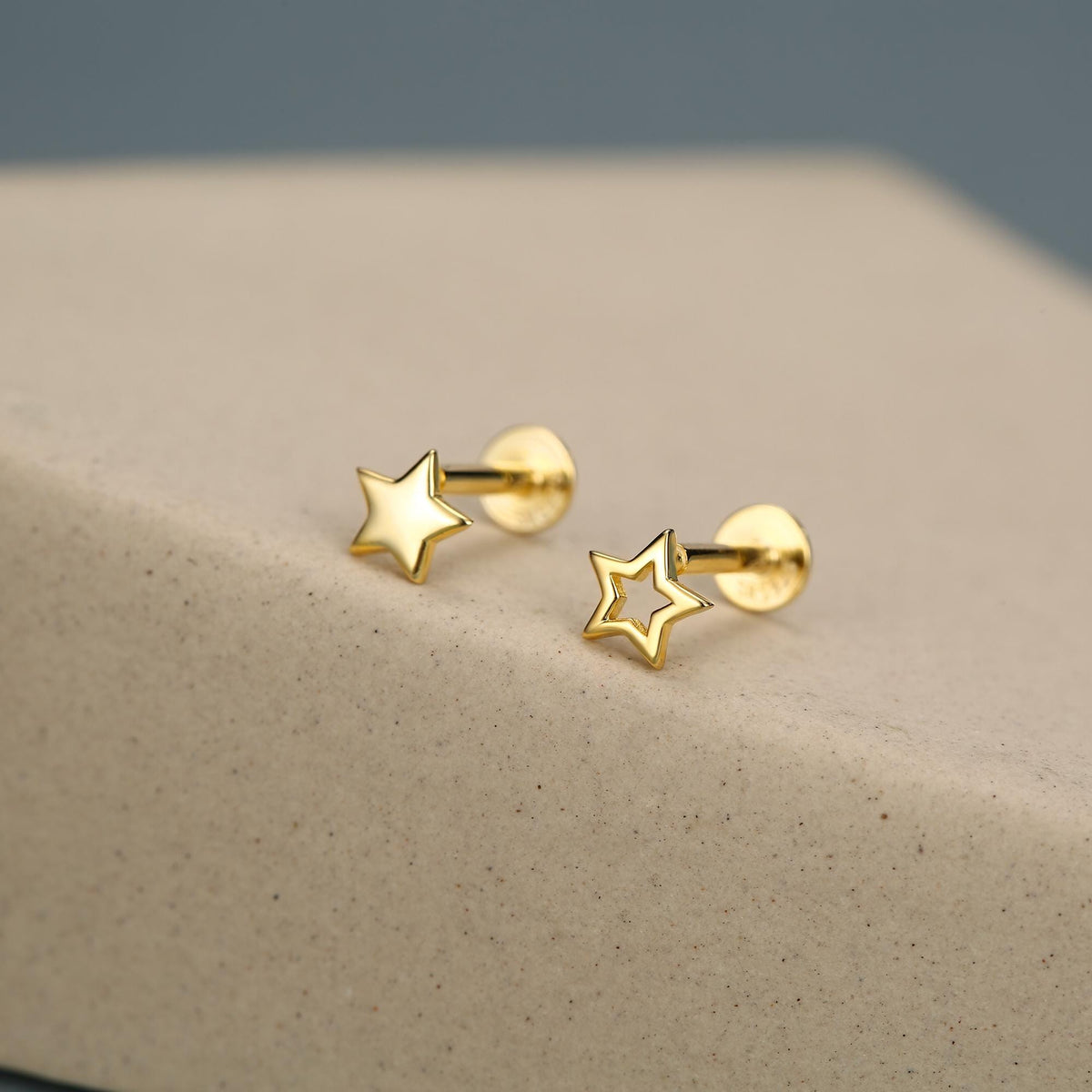 Sterling Silver Solid and Cutout Star 16G Flat Back Earrings