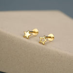 Sterling Silver Solid and Cutout Star 16G Flat Back Earrings