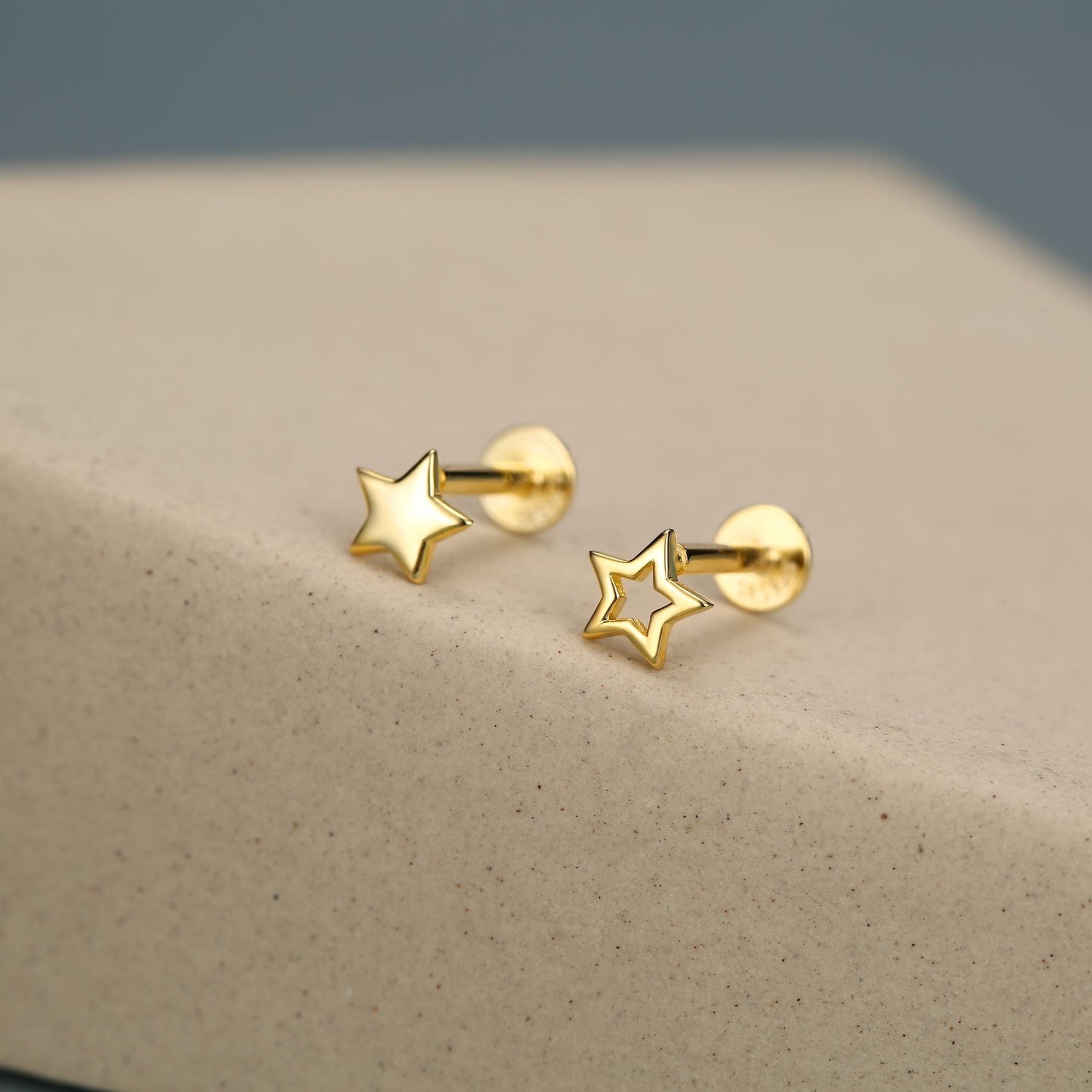 Sterling Silver Solid and Cutout Star 16G Flat Back Earrings