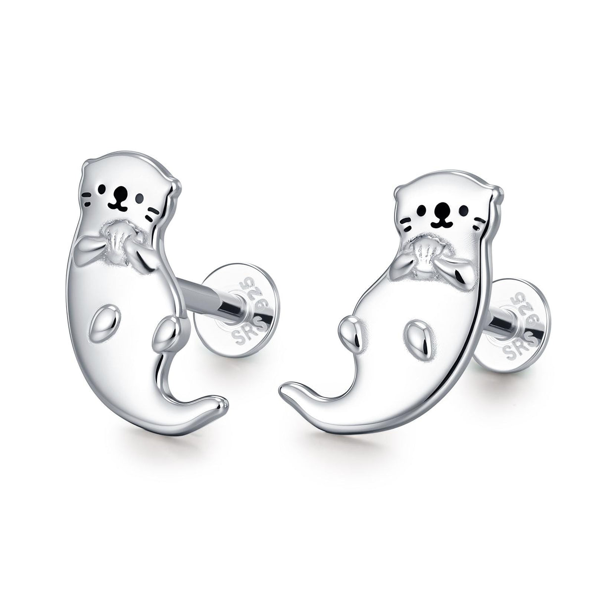 Sterling Silver Cute Otter 16G Flat Back Labret Earring