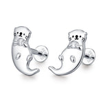 Sterling Silver Cute Otter 16G Flat Back Labret Earring