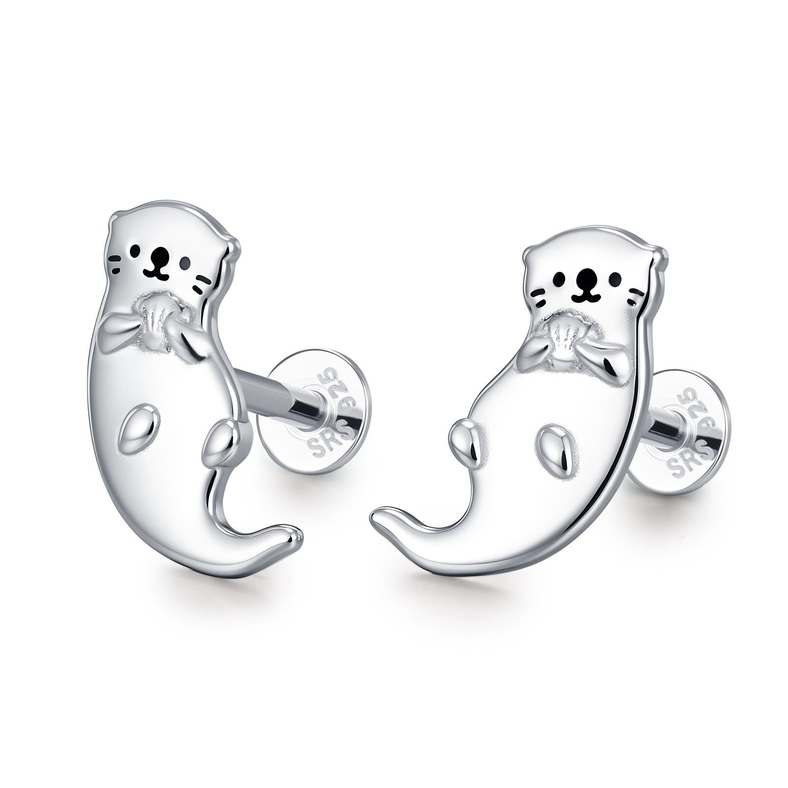 Sterling Silver Cute Otter 16G Flat Back Labret Earring