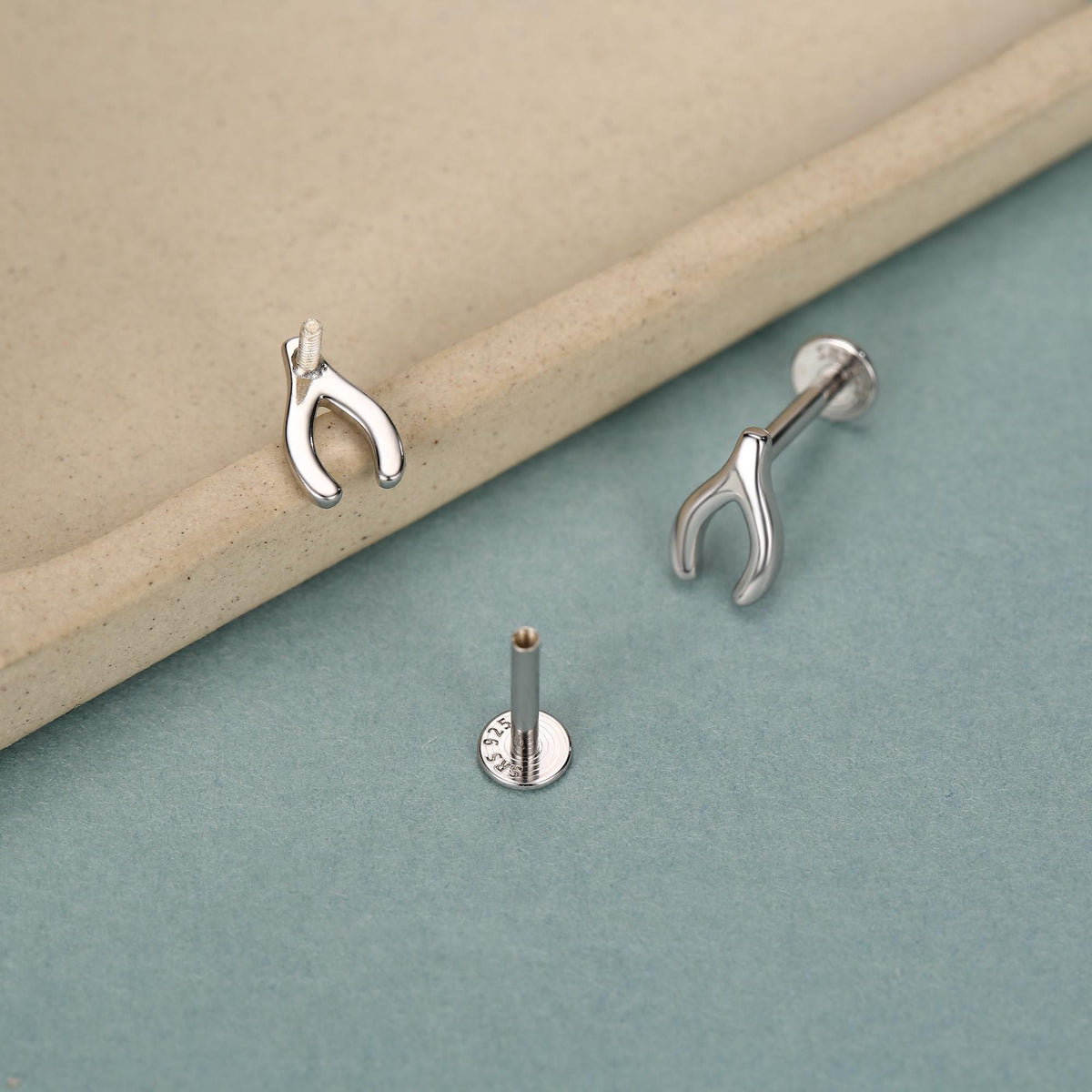 Sterling Silver Wishbone 16G Flat Back Labret Earring