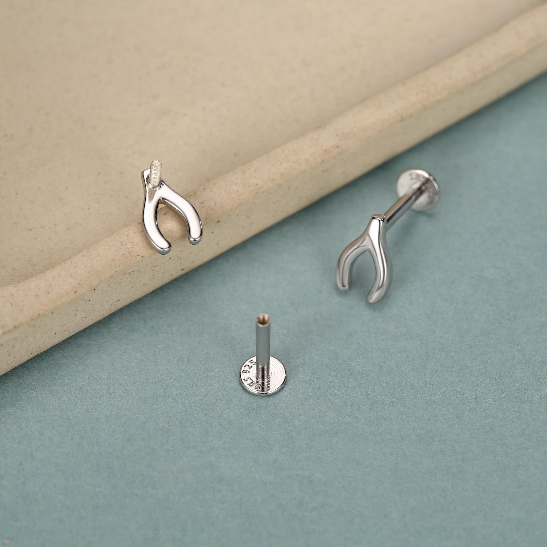 Sterling Silver Wishbone 16G Flat Back Labret Earring