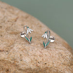 Sterling Silver Snowdrop Flower 16G Flat Back Earrings