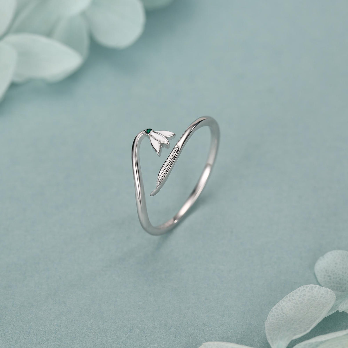 Sterling Silver Snowdrop Flower Adjustable Ring