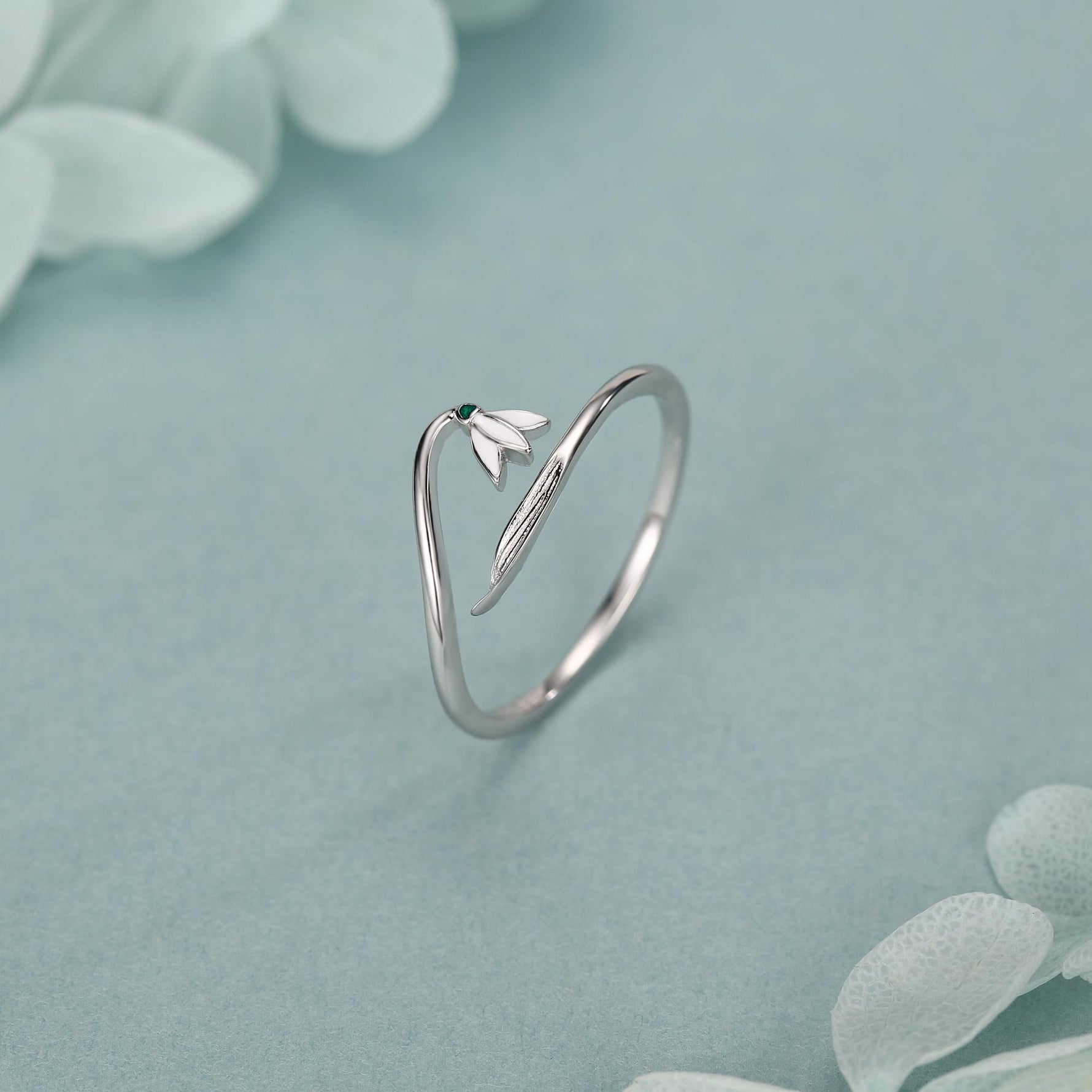 Sterling Silver Snowdrop Flower Adjustable Ring