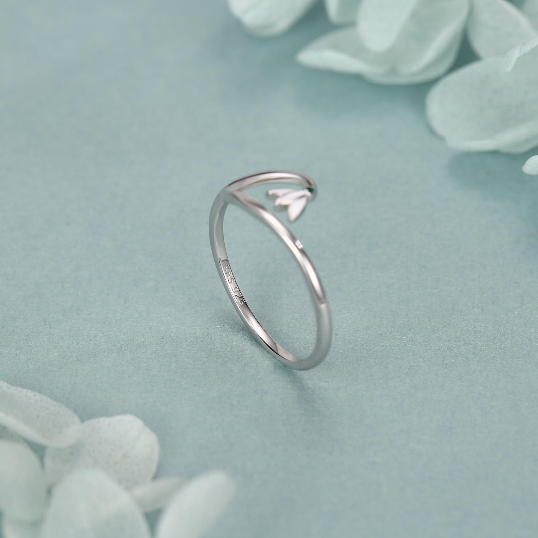 Sterling Silver Snowdrop Flower Adjustable Ring