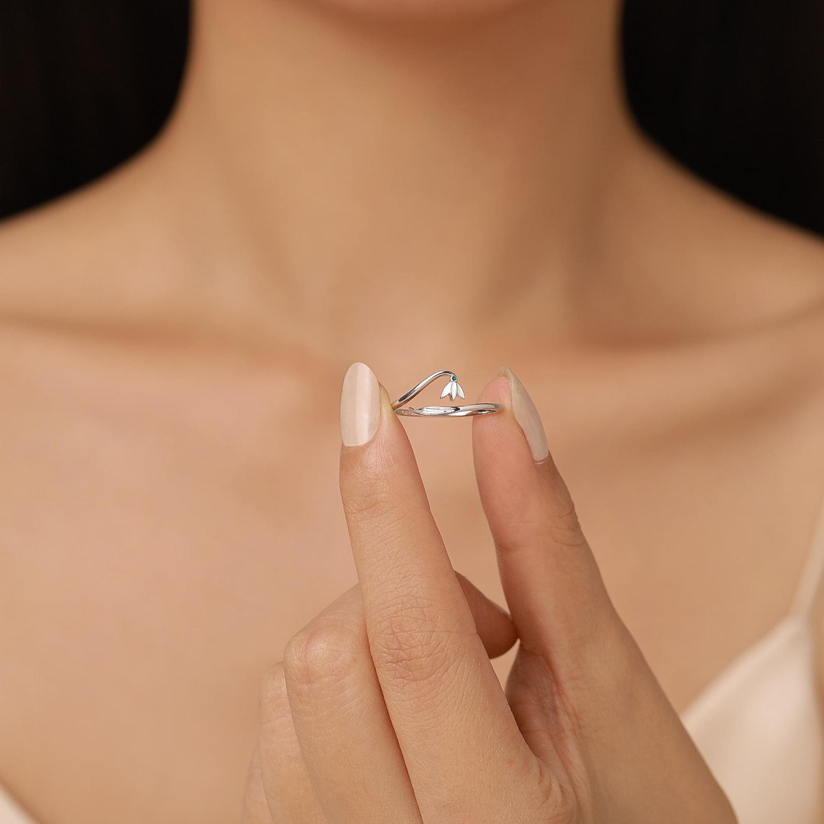 Sterling Silver Snowdrop Flower Adjustable Ring