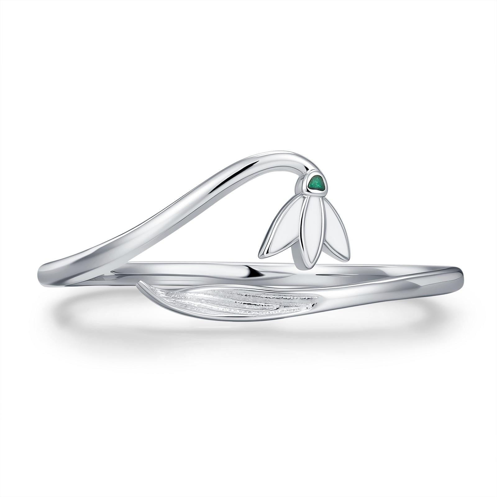 Sterling Silver Snowdrop Flower Adjustable Ring