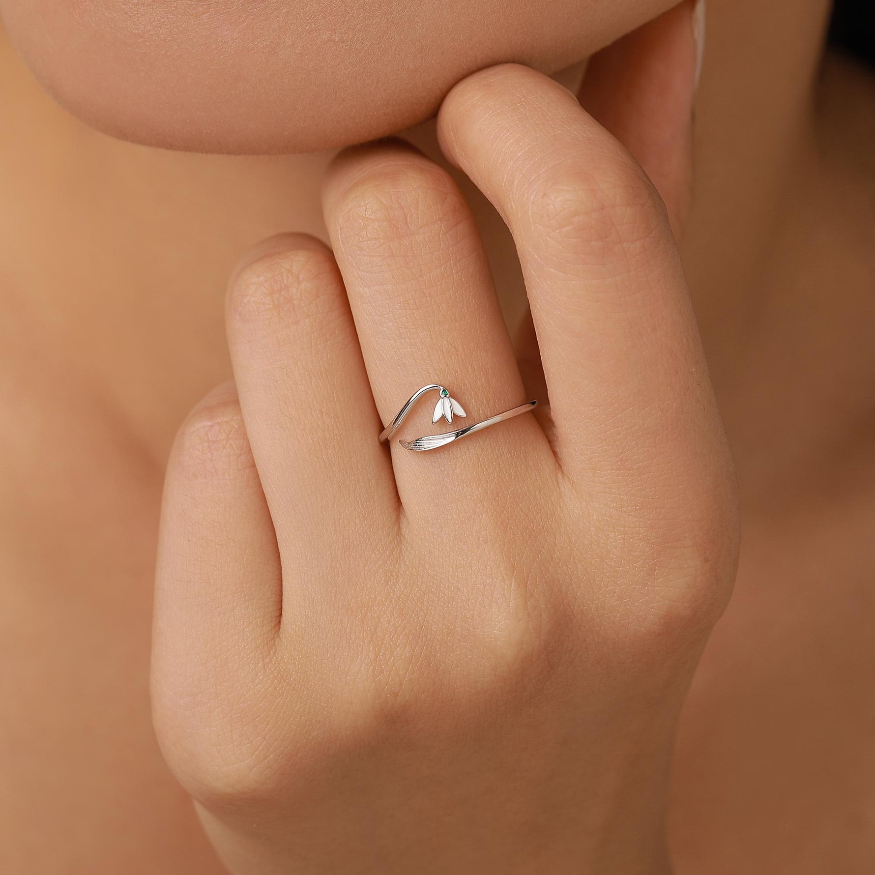 Sterling Silver Snowdrop Flower Adjustable Ring