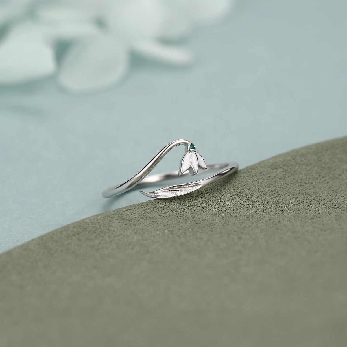 Sterling Silver Snowdrop Flower Adjustable Ring