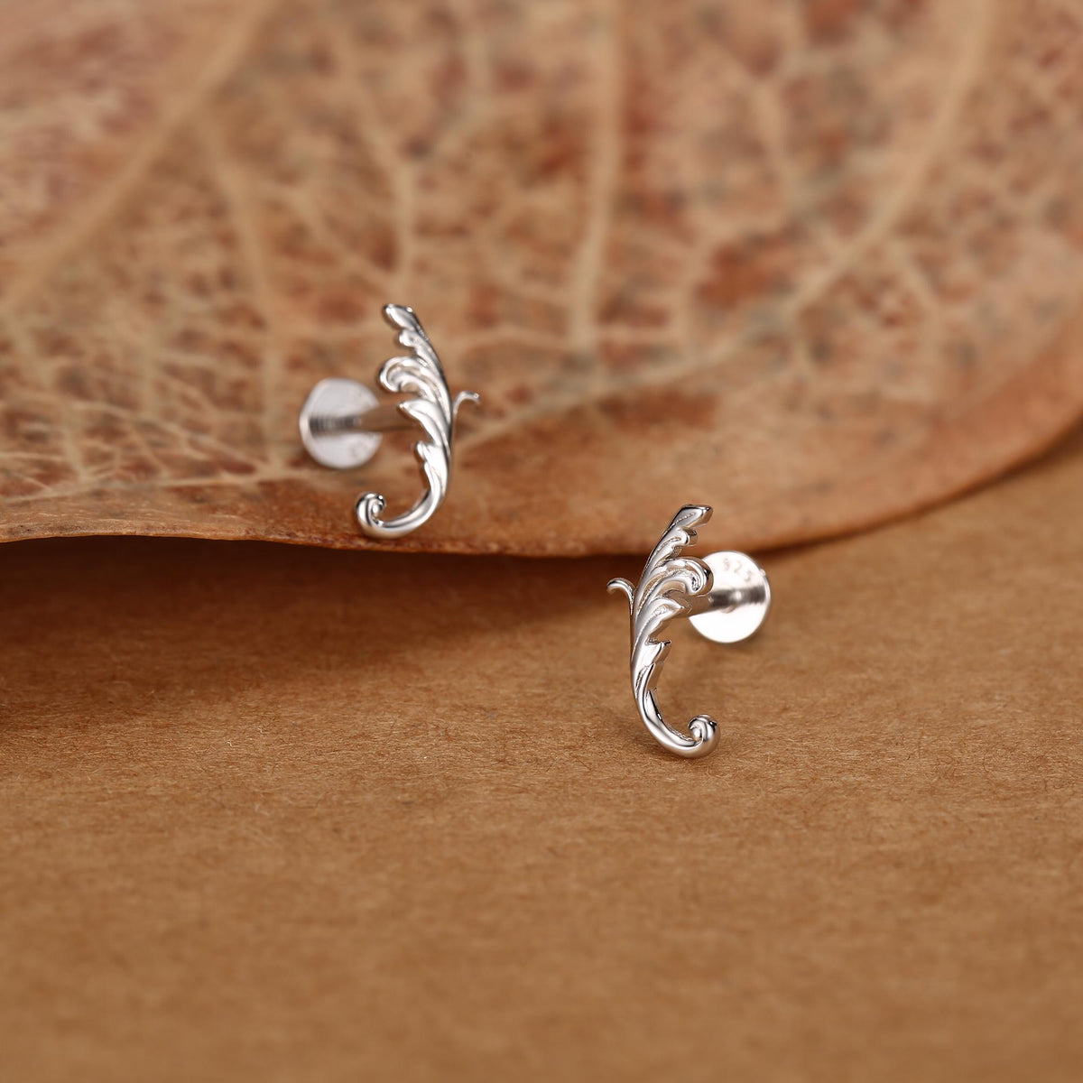 Sterling Silver Acanthus Leaf 16G Flat Back Earrings