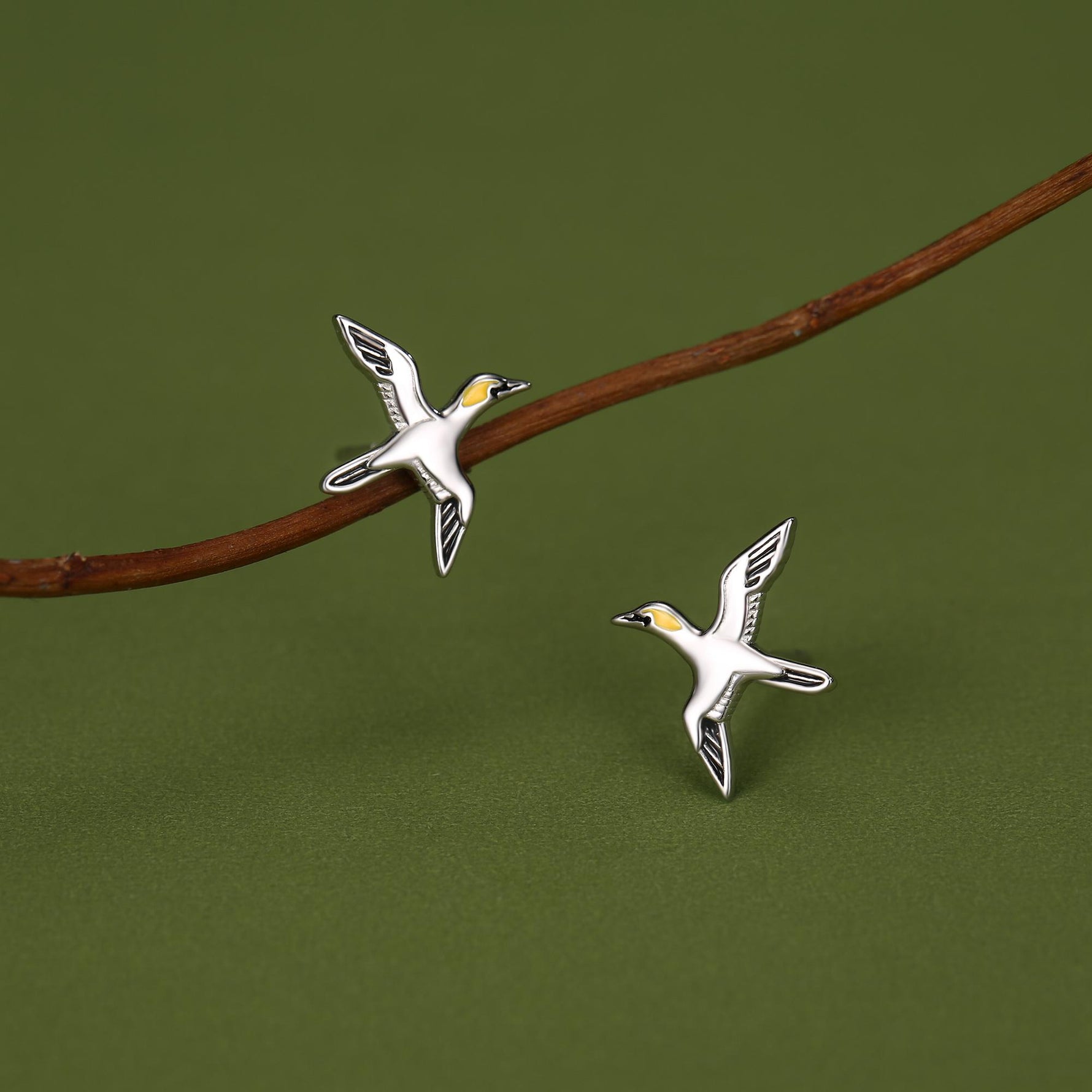 Sterling Silver Gannet Seabird Stud Earrings
