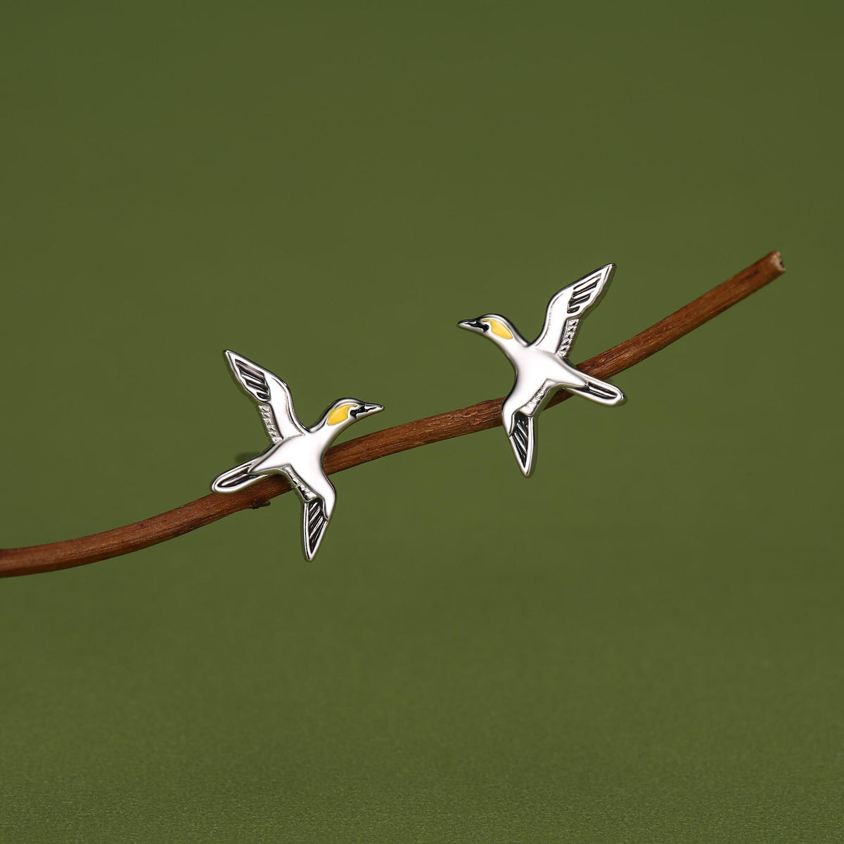 Sterling Silver Gannet Seabird Stud Earrings