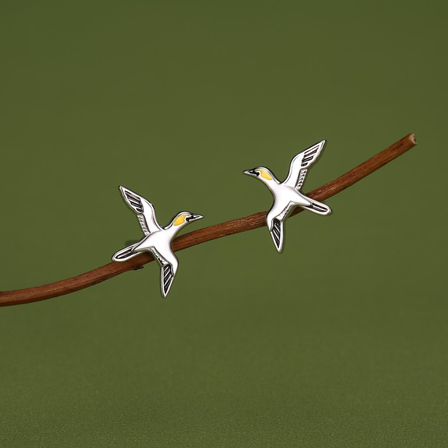 Sterling Silver Gannet Seabird Stud Earrings