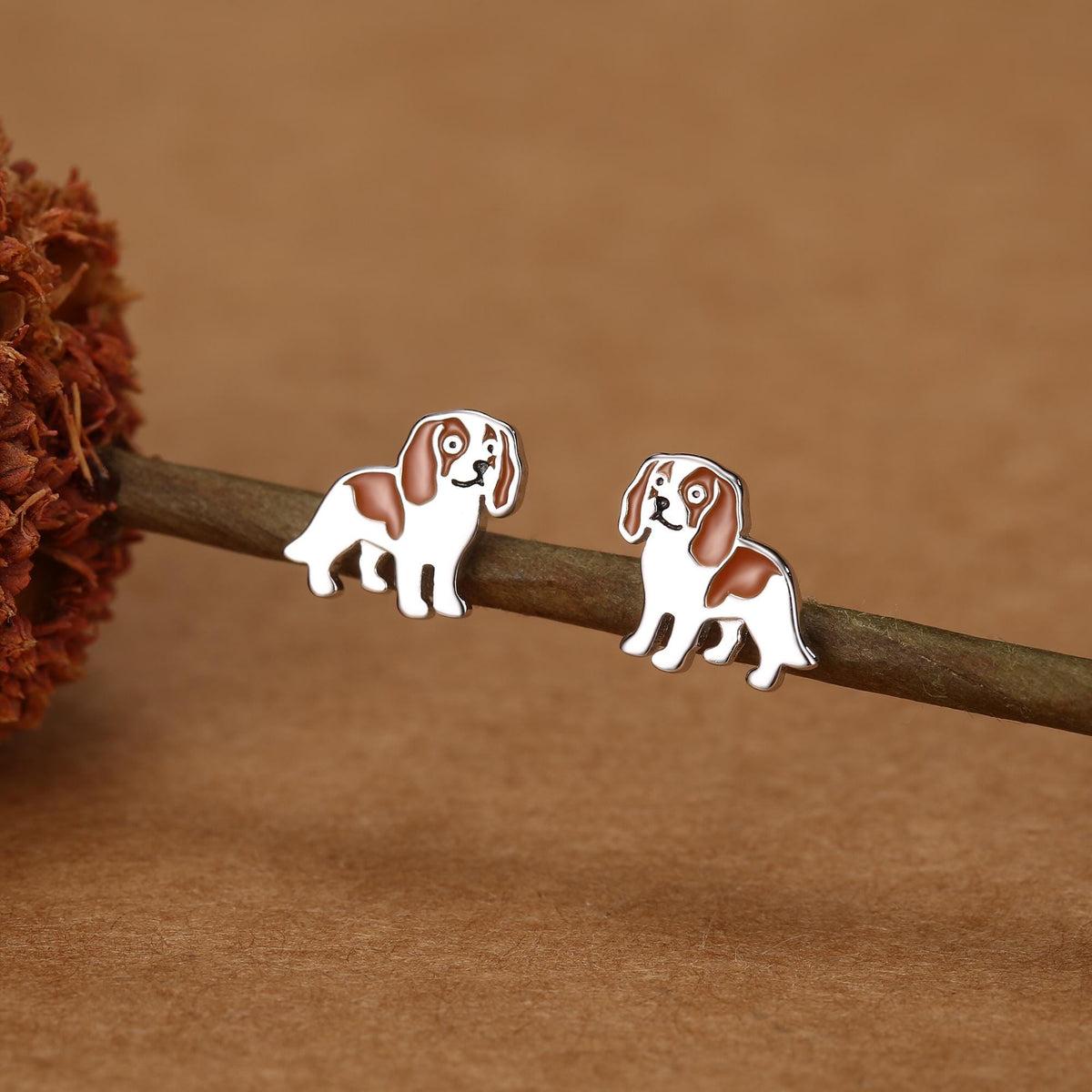 Sterling Silver Cavalier King Charles Spaniel Stud Earrings