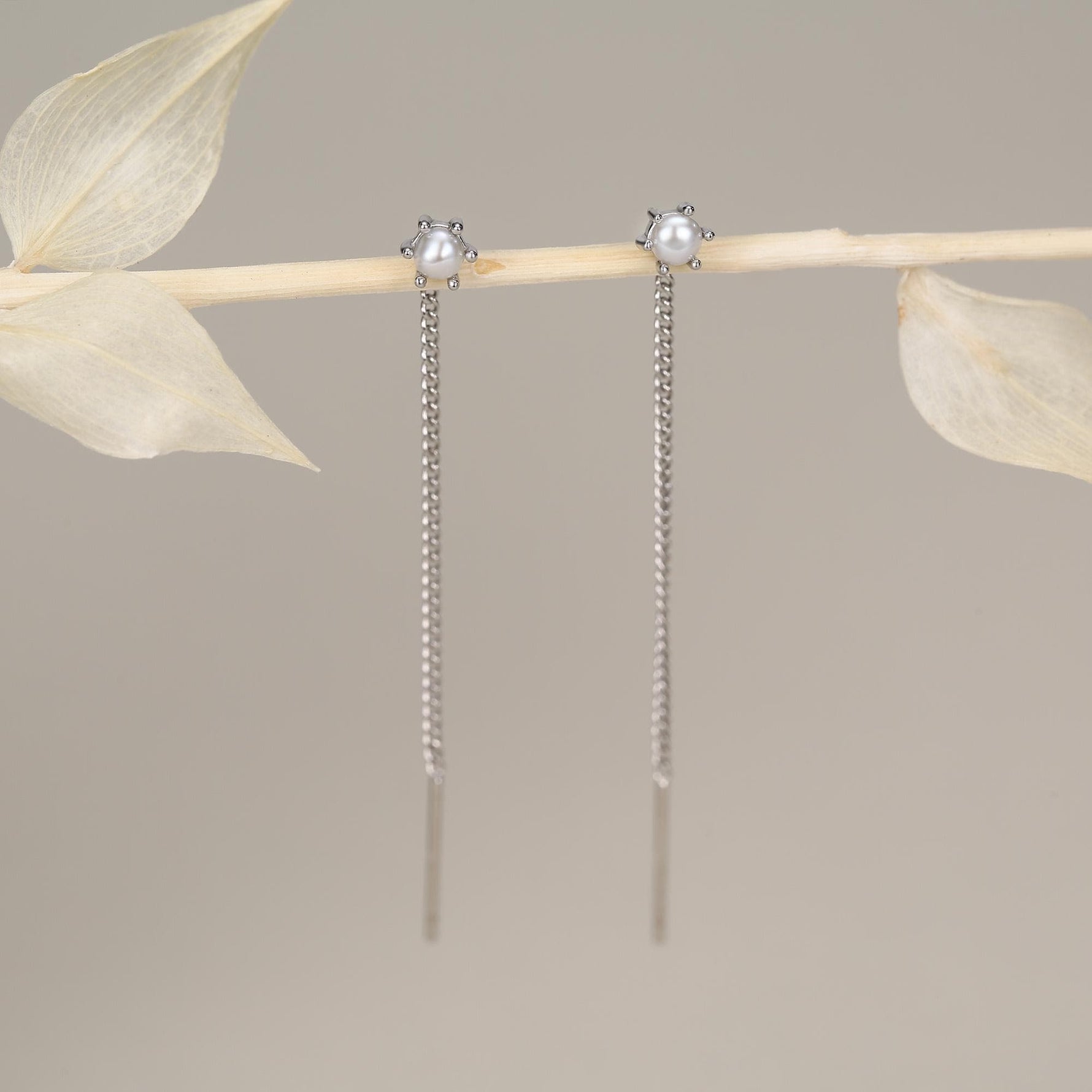 Sterling Silver Pearl Threader Earrings