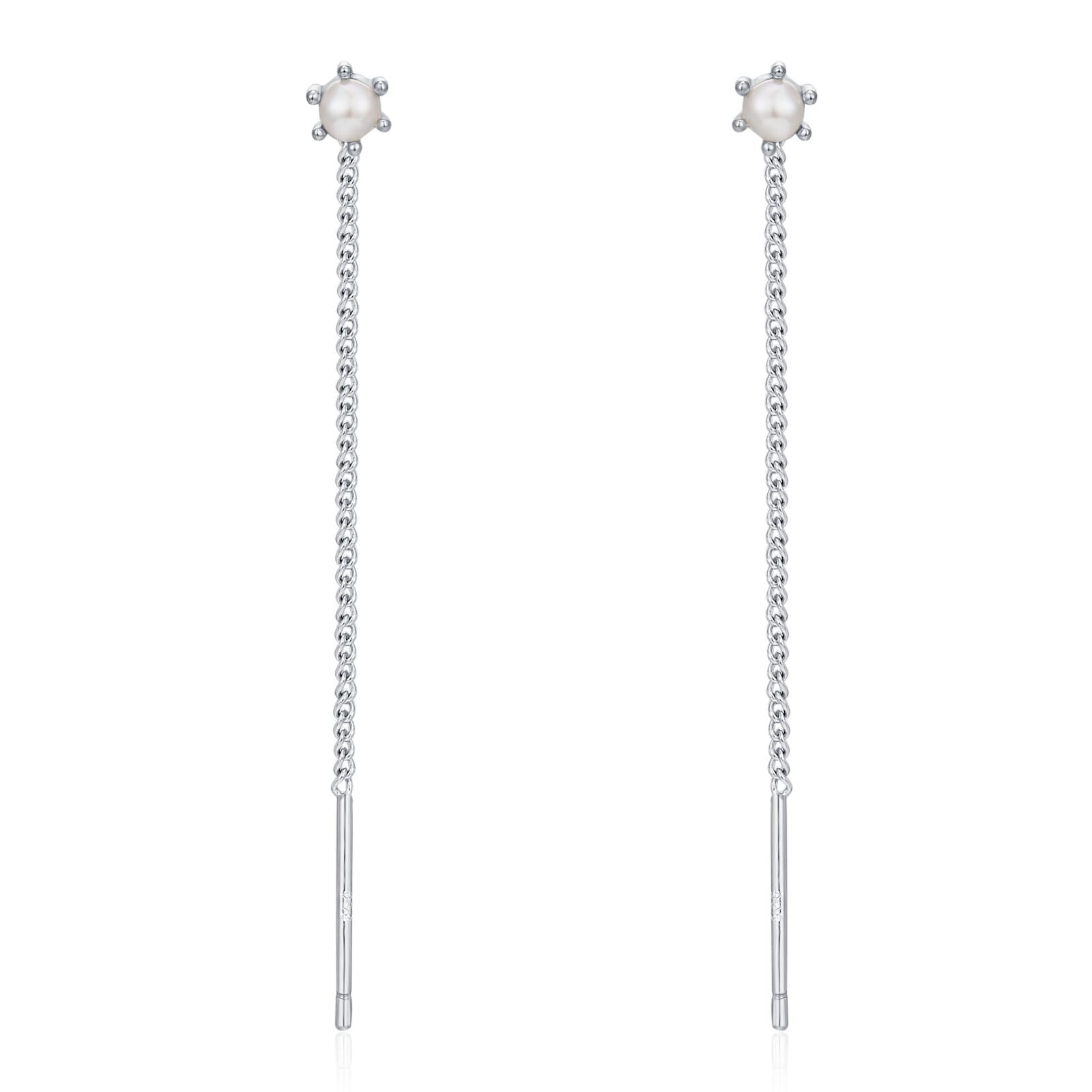 Sterling Silver Pearl Threader Earrings