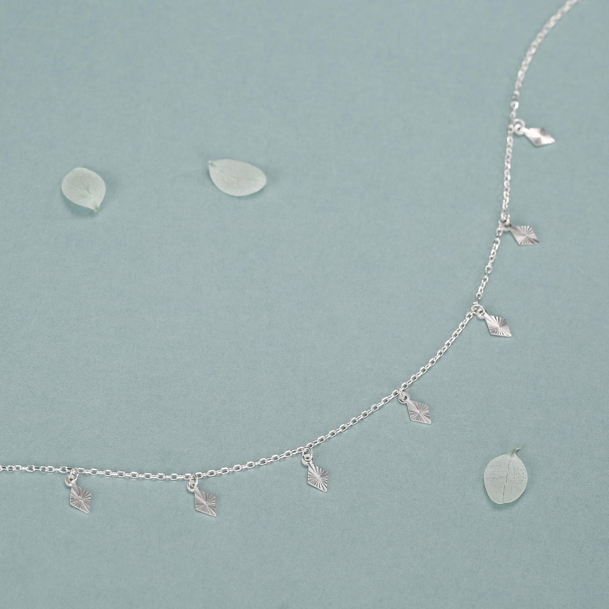 Sterling Silver Diamond Charm Dangle Choker Necklace
