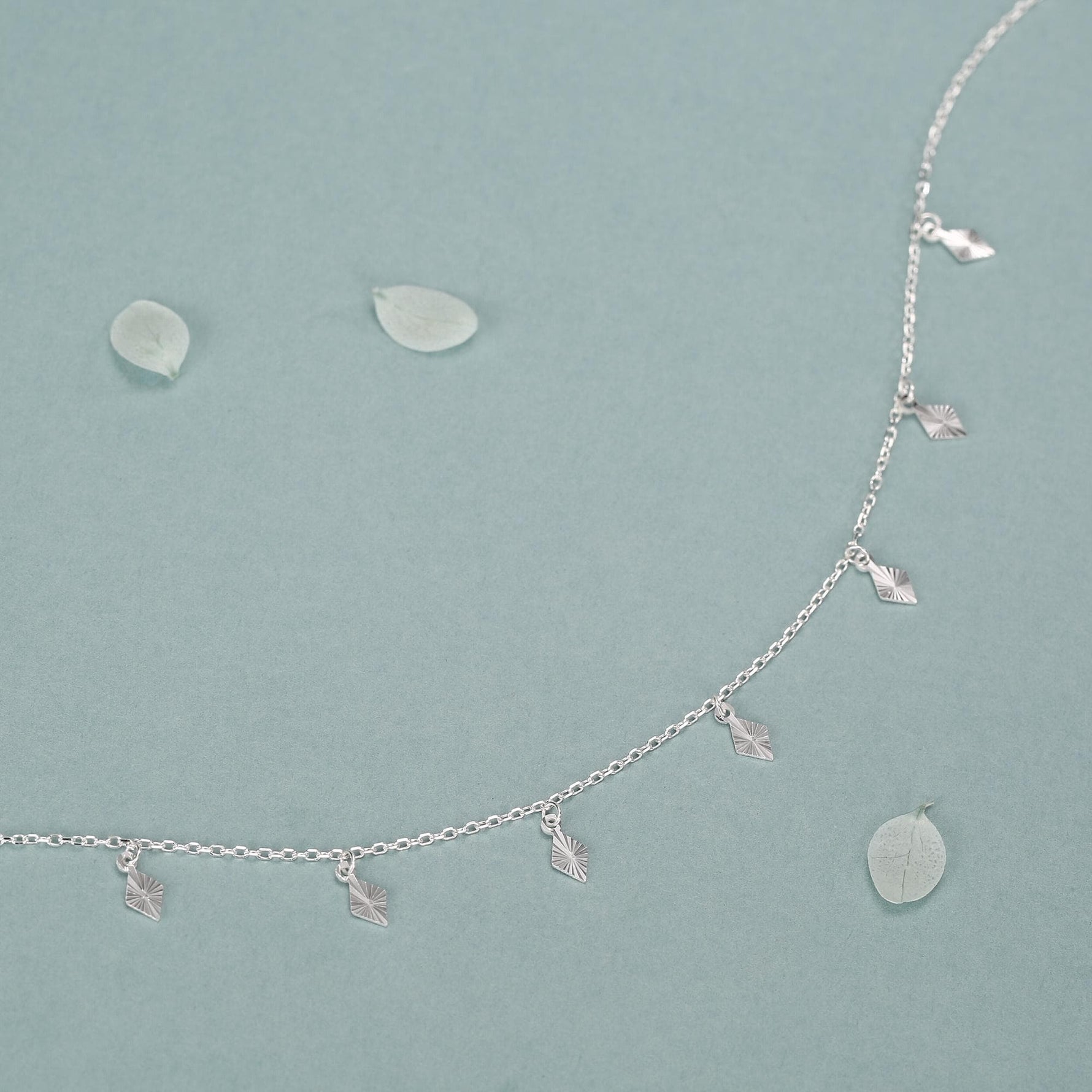Sterling Silver Diamond Charm Dangle Choker Necklace