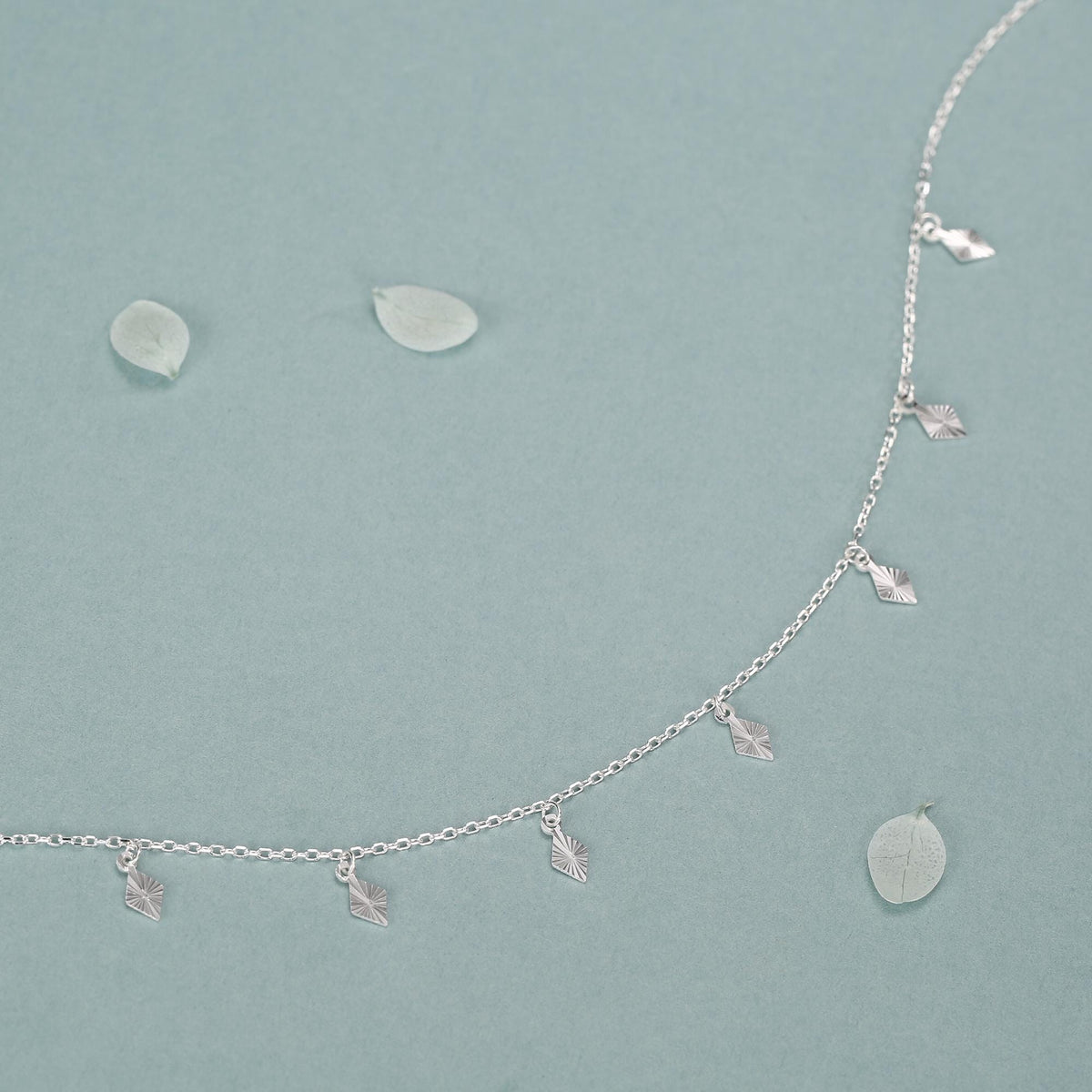 Sterling Silver Diamond Charm Dangle Choker Necklace