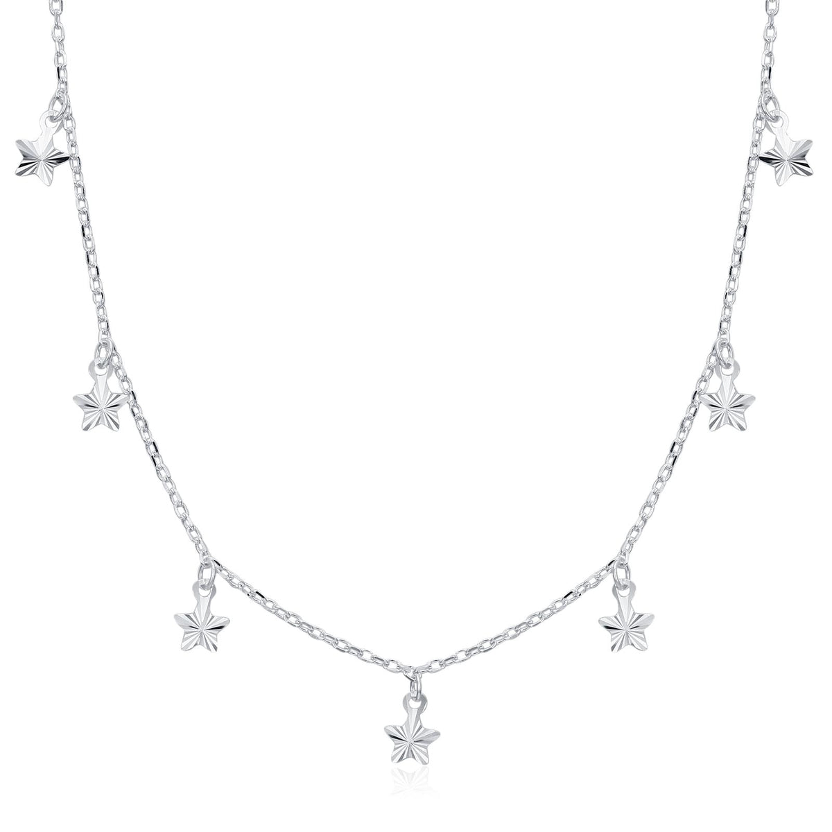Sterling Silver Star Charm Dangle Choker Necklace