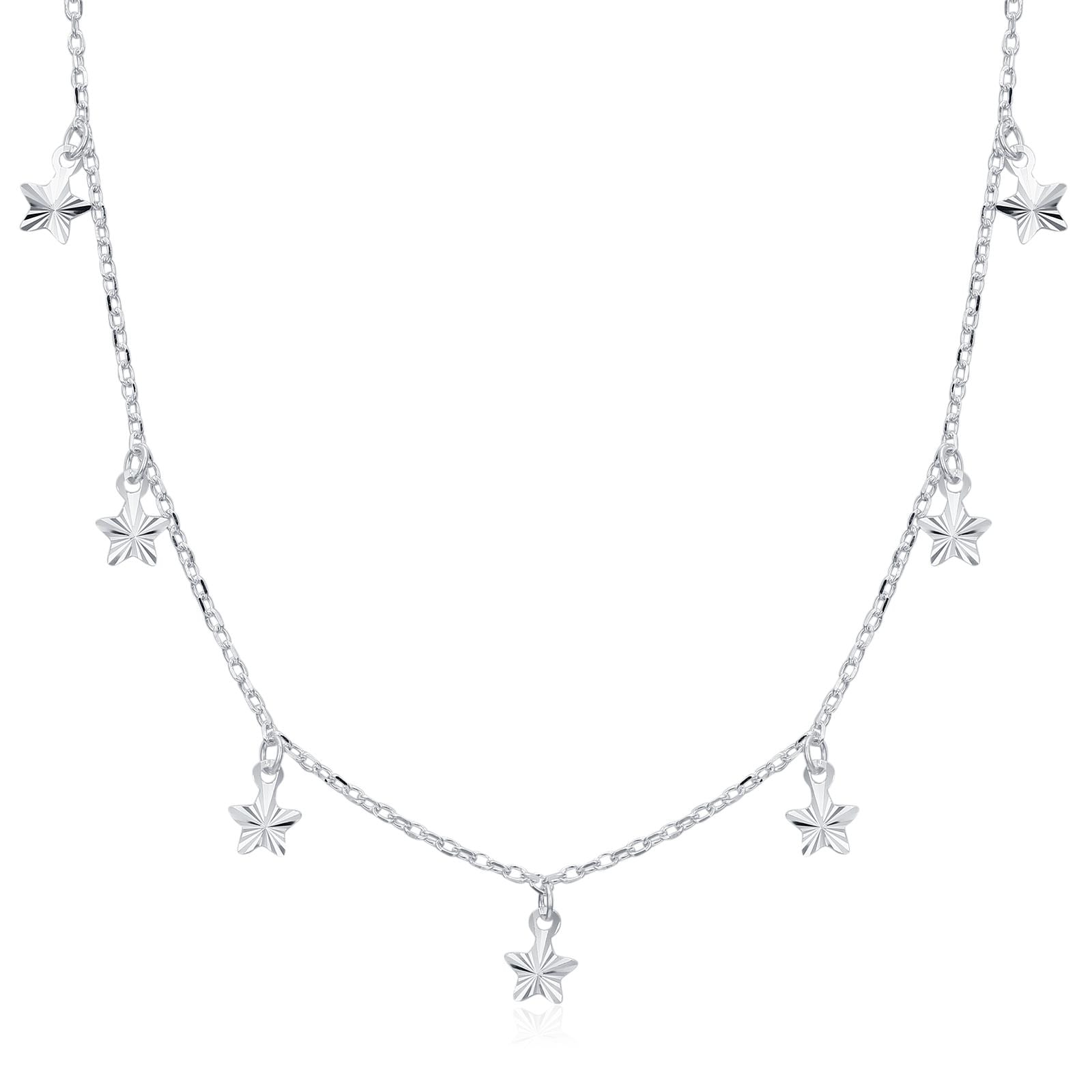 Sterling Silver Star Charm Dangle Choker Necklace