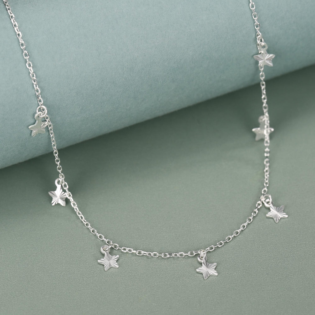 Sterling Silver Star Charm Dangle Choker Necklace
