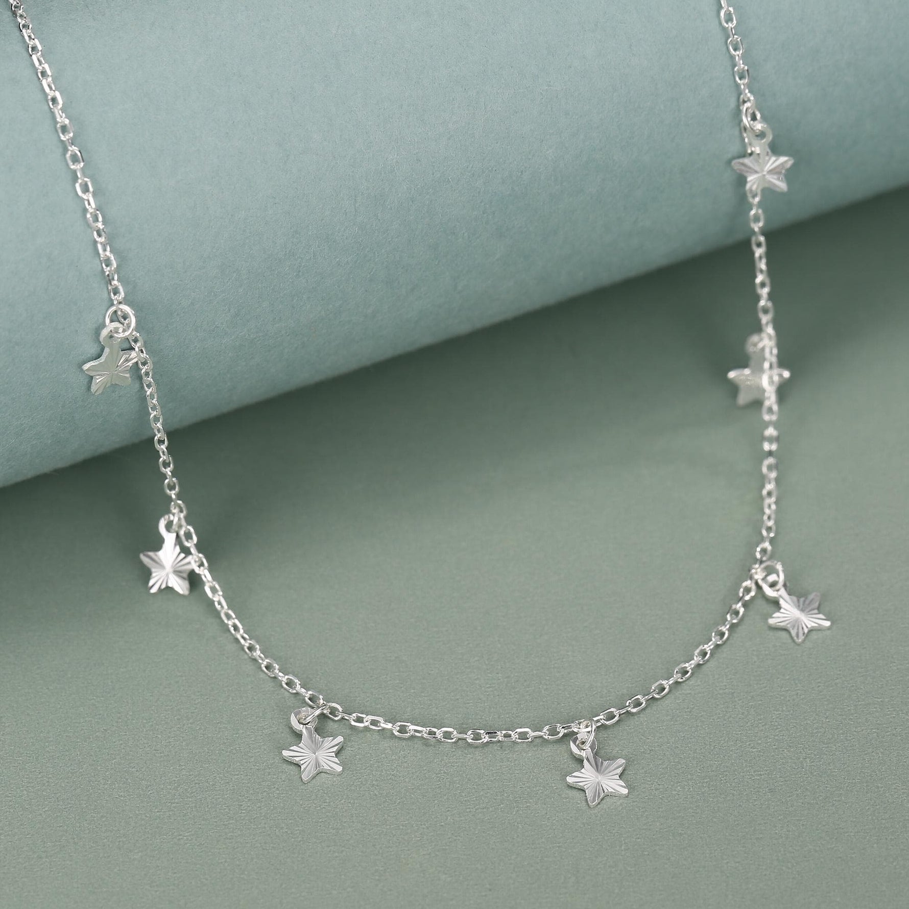 Sterling Silver Star Charm Dangle Choker Necklace