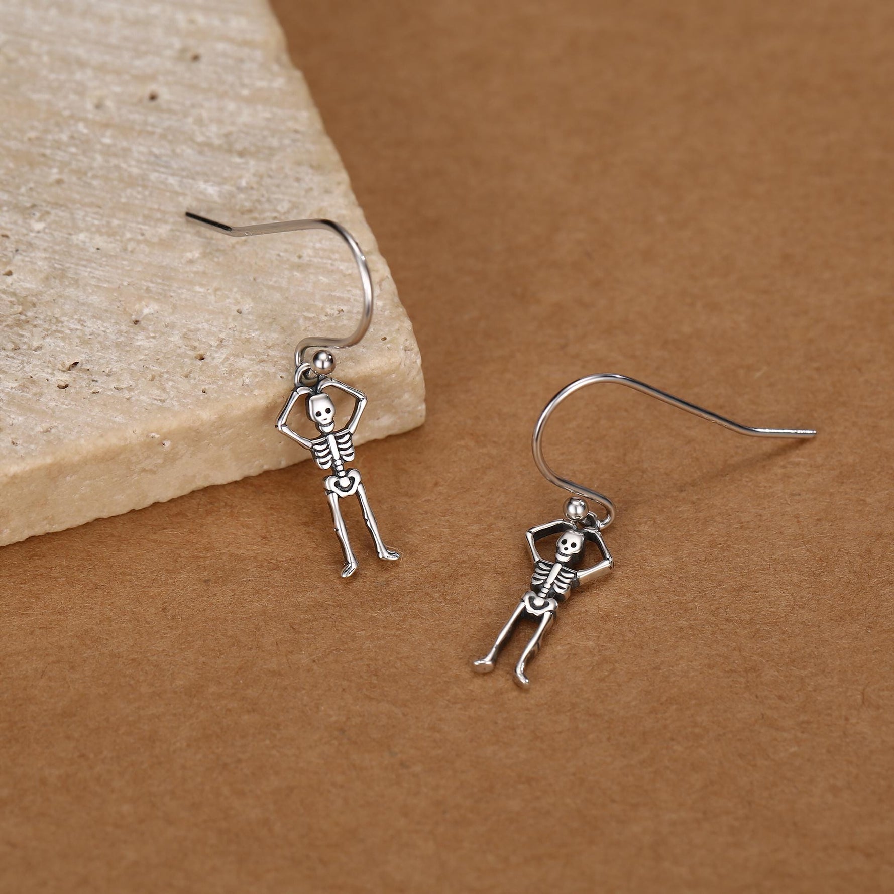 Sterling Silver Dancing Skeleton Drop Earrings