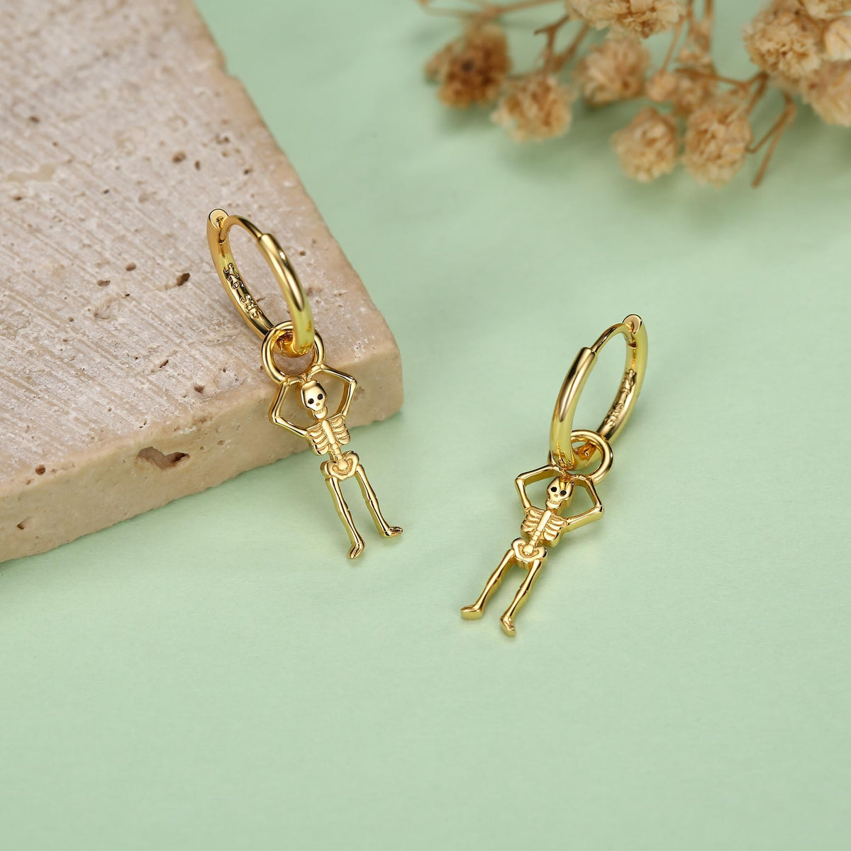 Sterling Silver Dancing Skeleton Hoop Earrings
