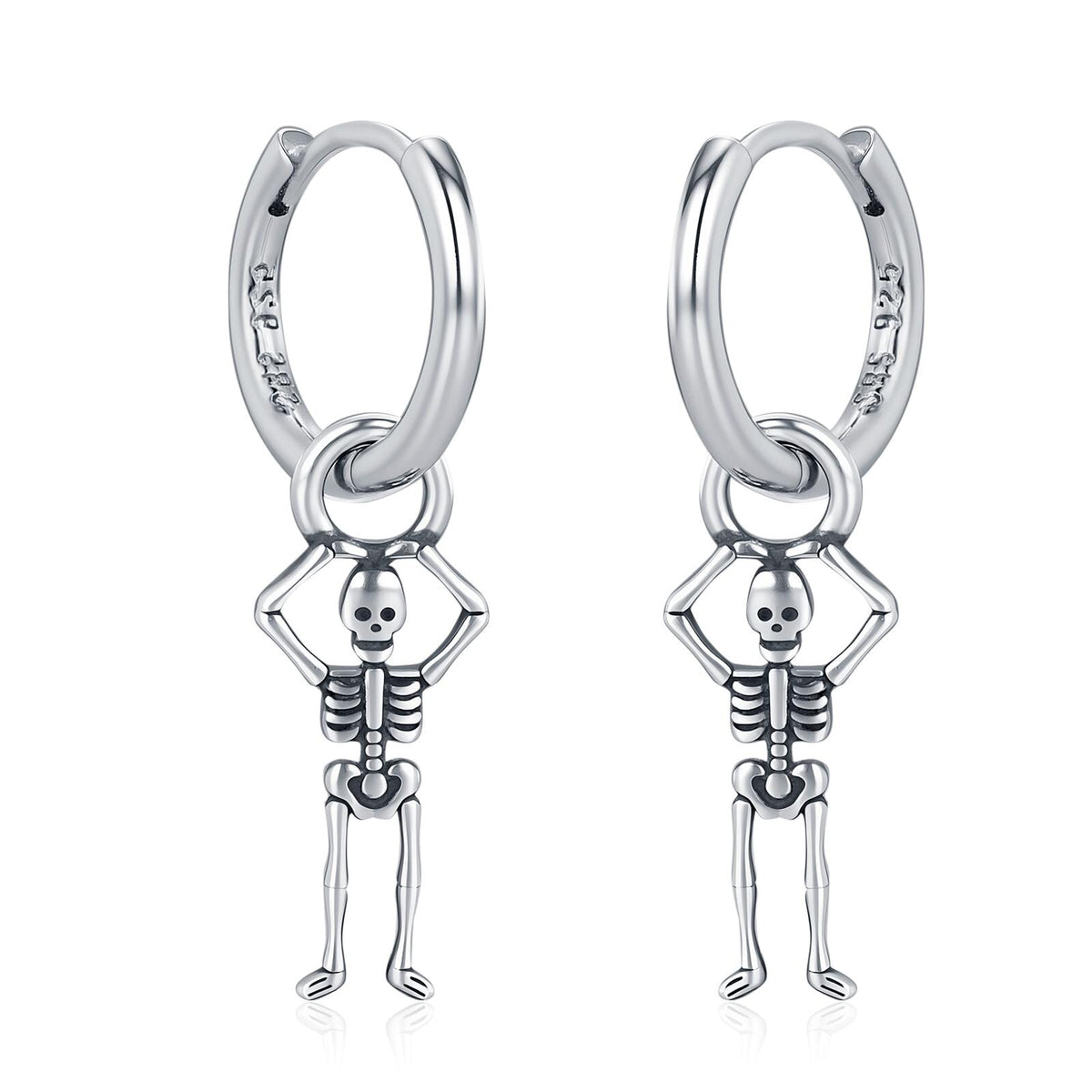 Sterling Silver Dancing Skeleton Hoop Earrings