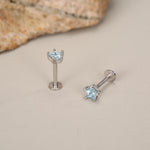 Sterling Silver Aqua CZ Star 16G Flat Back Earrings