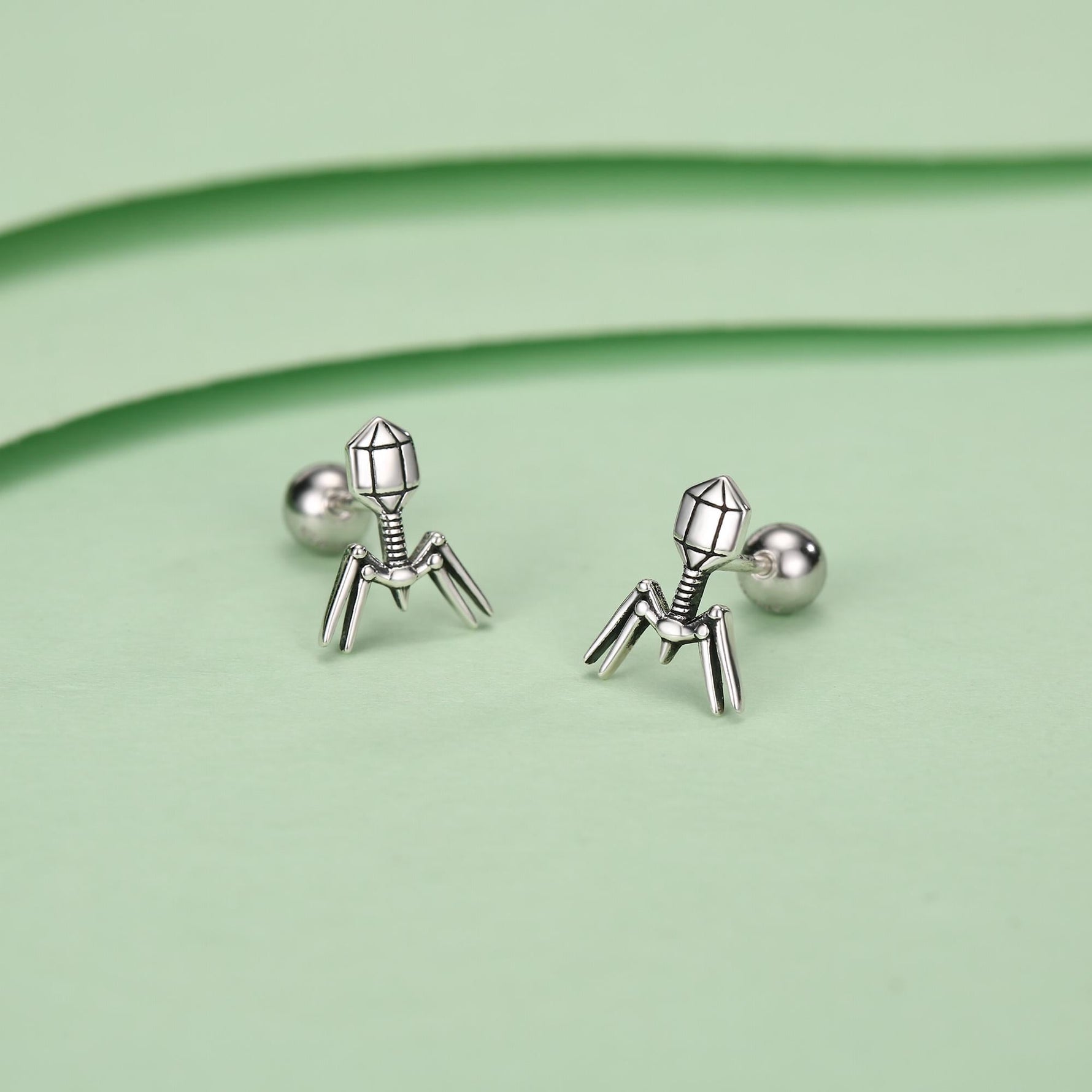 Sterling Silver Bacteriophage 18G Screw Back Earrings
