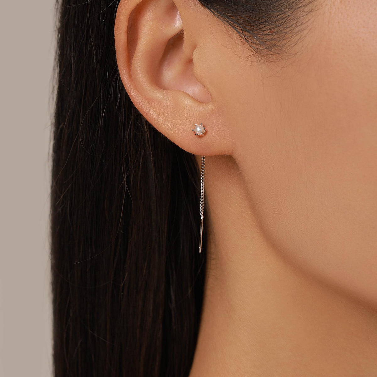 Sterling Silver Pearl Threader Earrings
