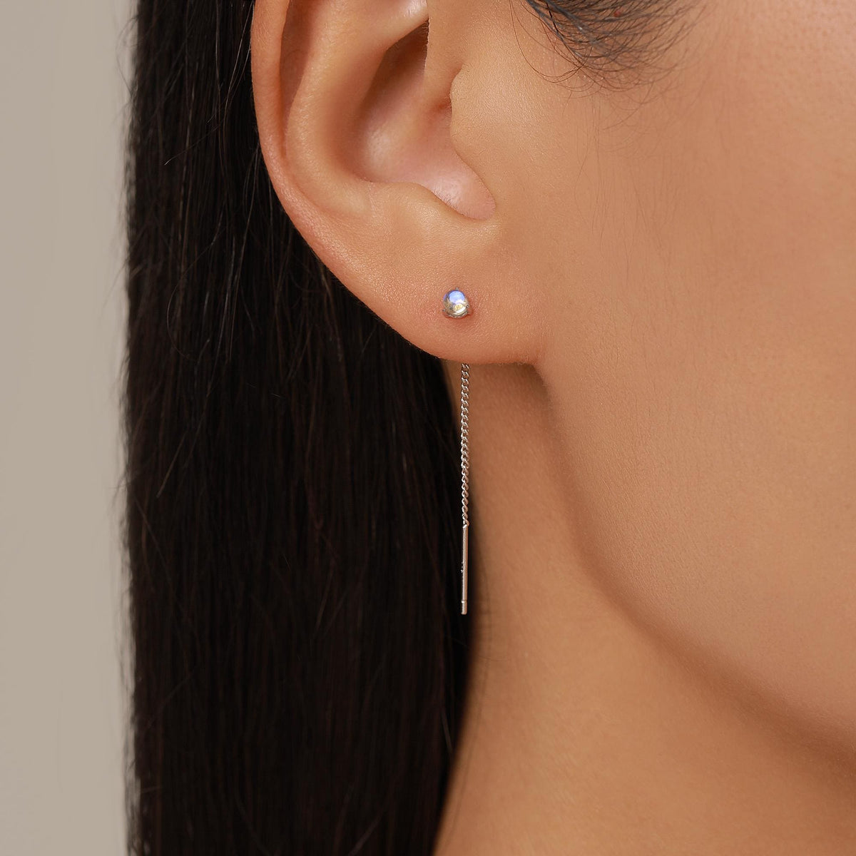 Sterling Silver Blue Glass Threader Earrings