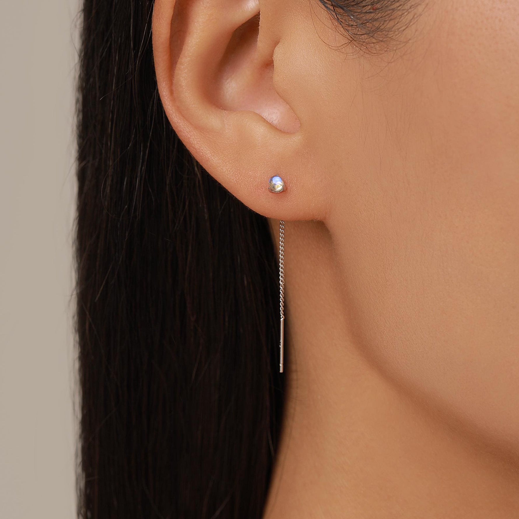Sterling Silver Blue Glass Threader Earrings