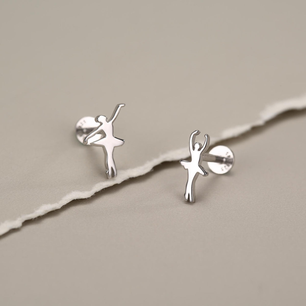 Sterling Silver Mismatched Ballerina 16G Flat Back Earrings