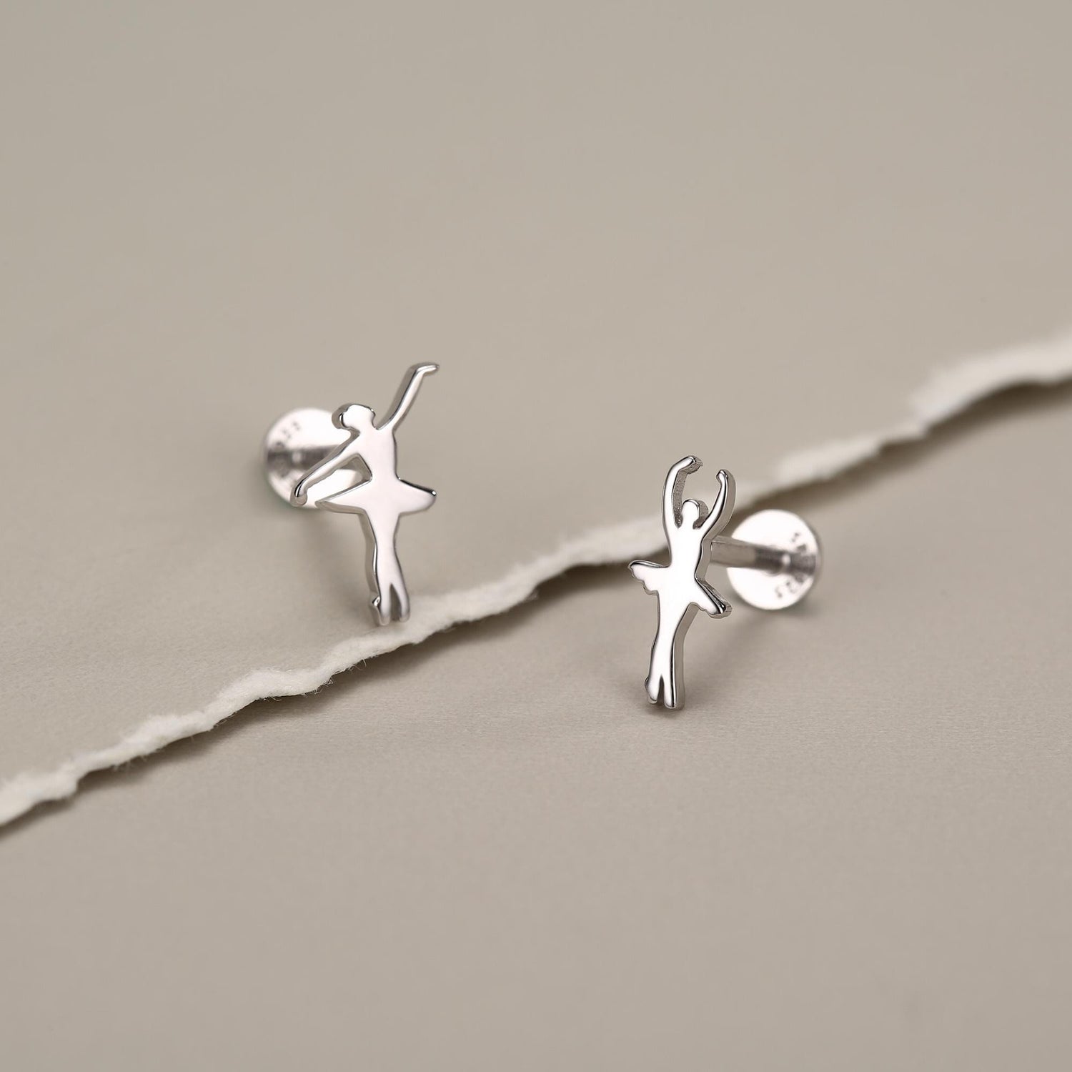 Sterling Silver Mismatched Ballerina 16G Flat Back Earrings