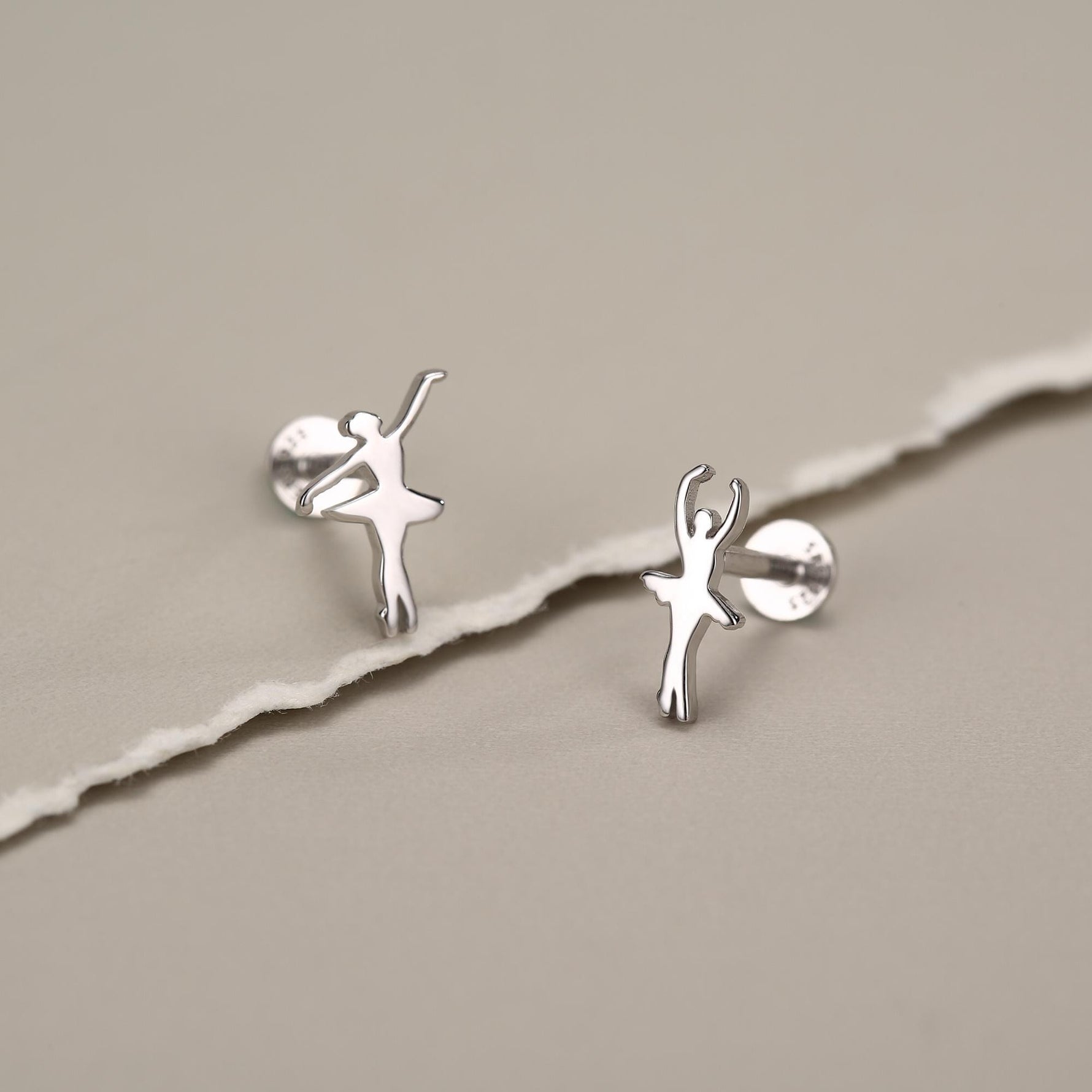 Sterling Silver Mismatched Ballerina 16G Flat Back Earrings
