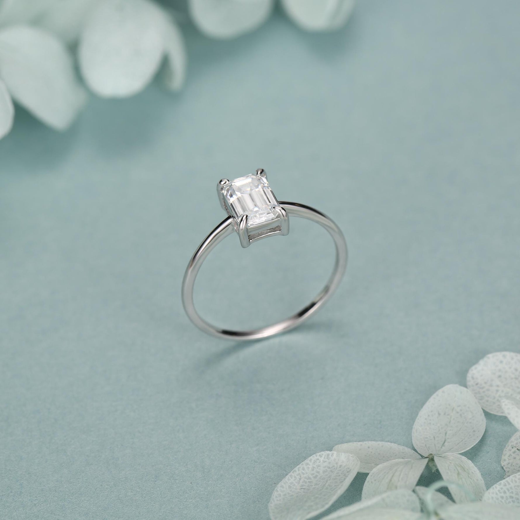 1 Carat Emerald Cut Moissanite Engagement Ring