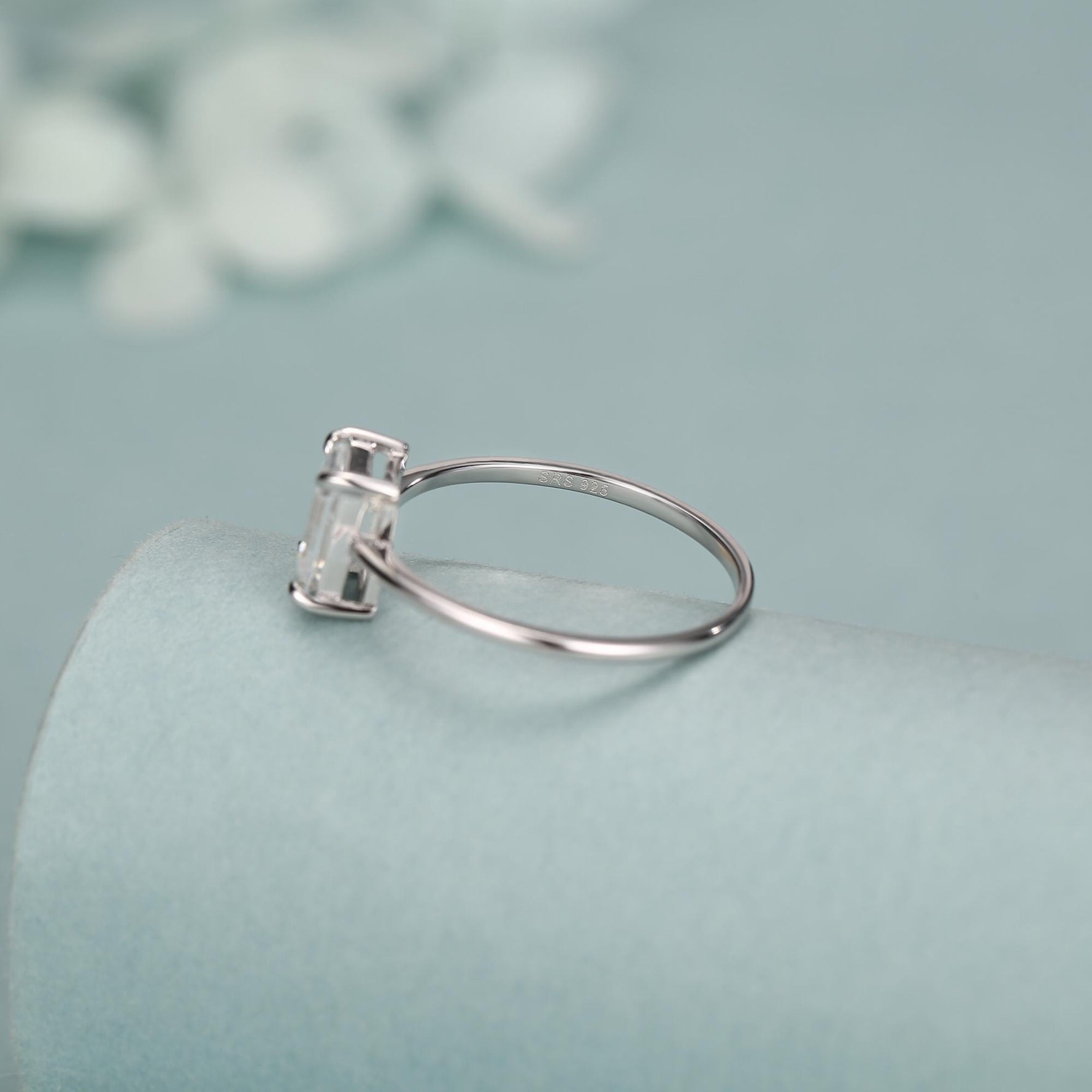 1 Carat Emerald Cut Moissanite Engagement Ring