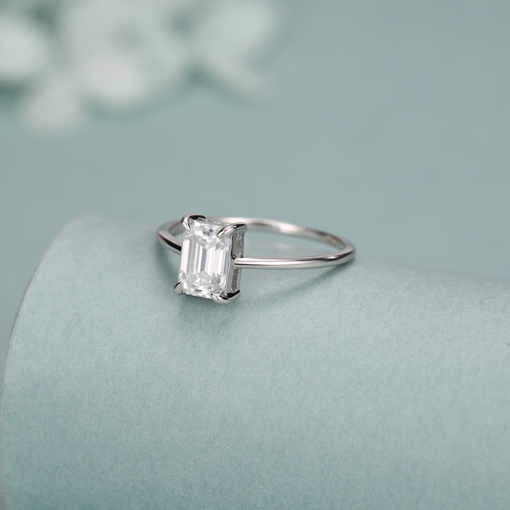 1 Carat Emerald Cut Moissanite Engagement Ring