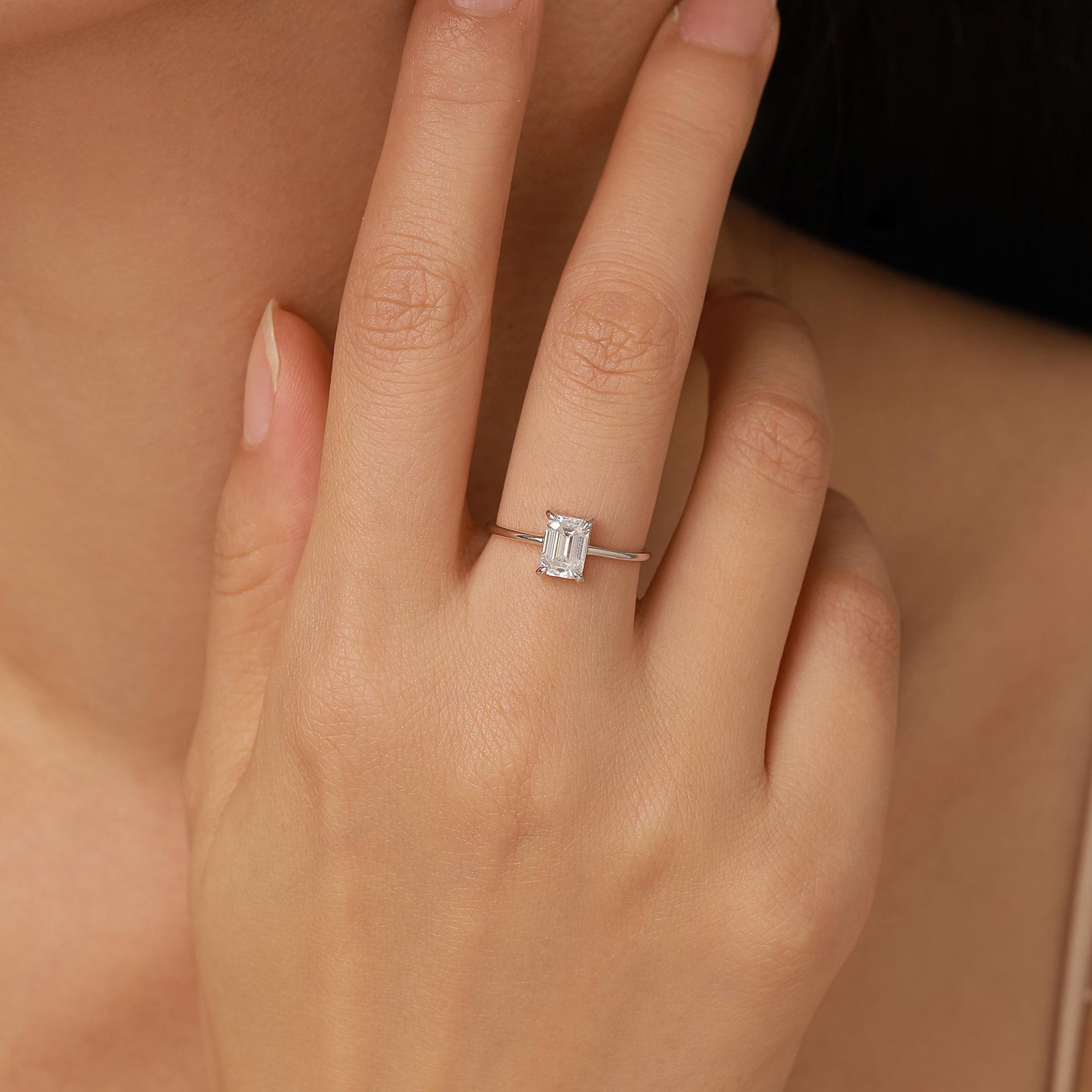 1 Carat Emerald Cut Moissanite Engagement Ring