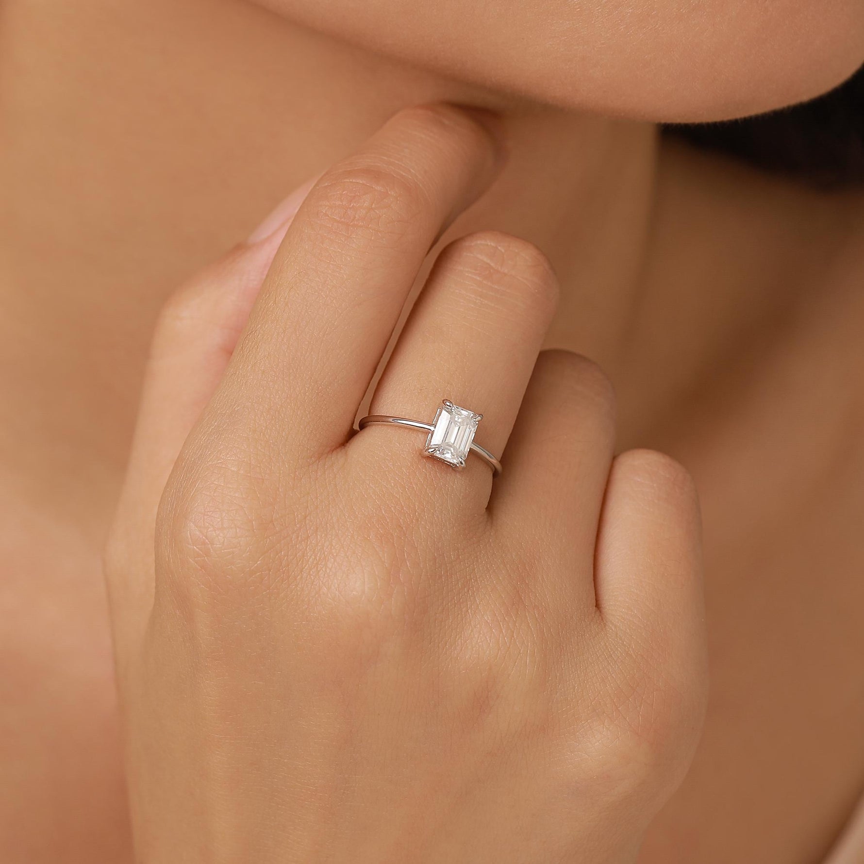 1 Carat Emerald Cut Moissanite Engagement Ring