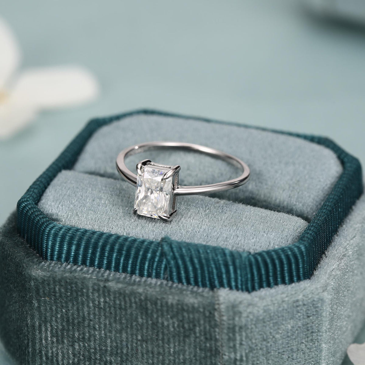 1 Carat Radiant Cut Moissanite Engagement Ring