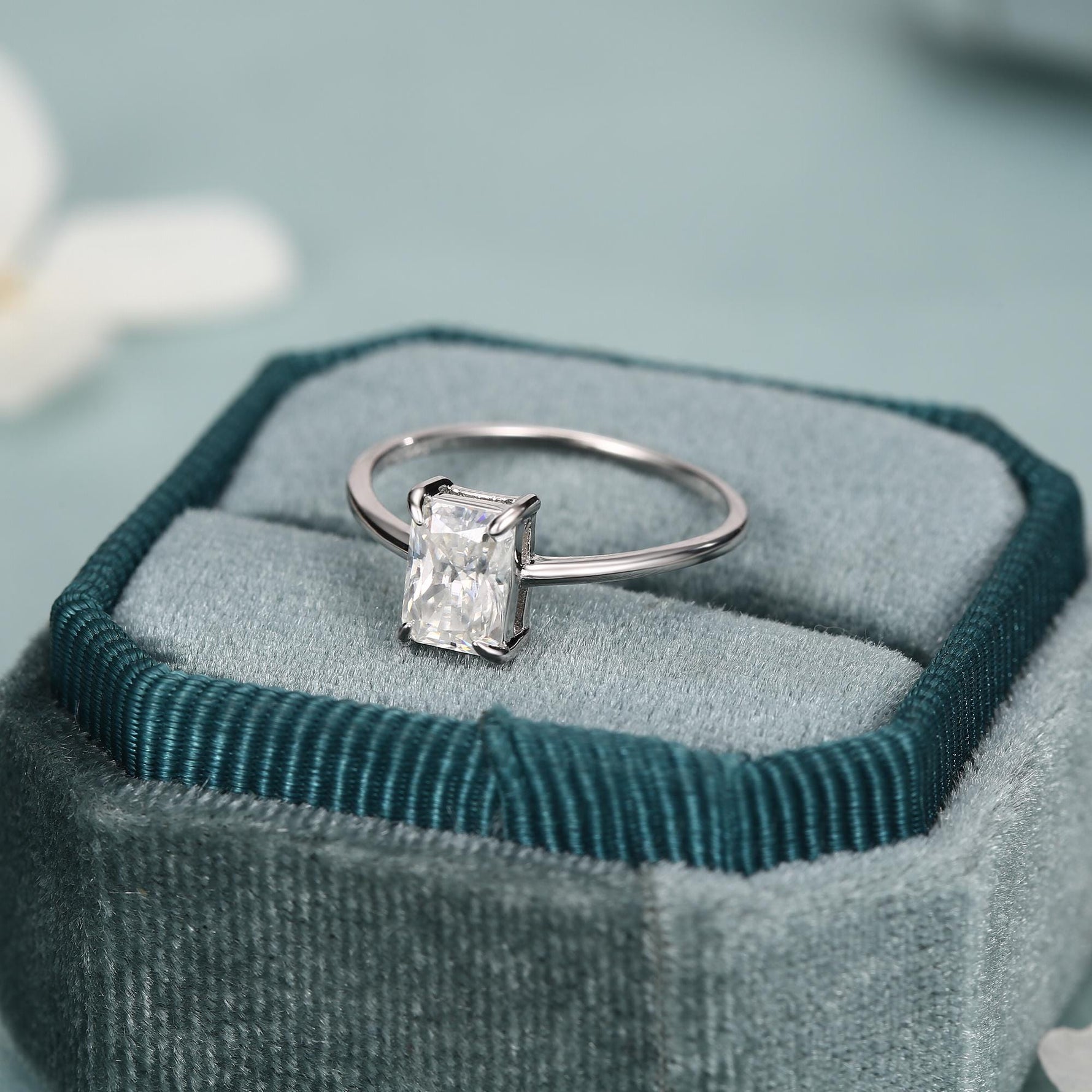 1 Carat Radiant Cut Moissanite Engagement Ring