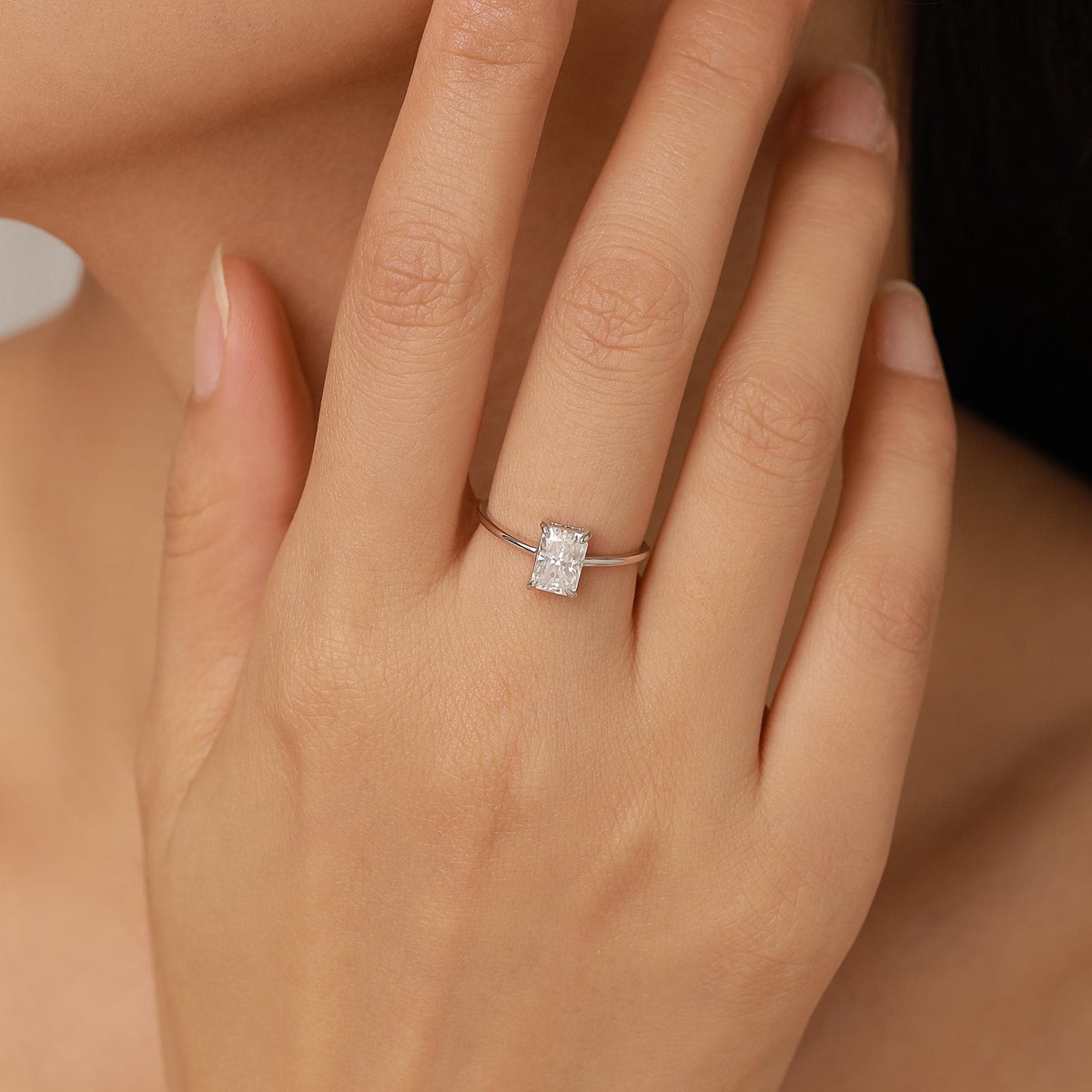 1 Carat Radiant Cut Moissanite Engagement Ring