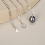Sterling Silver Genuine Black Pearl Huggie Hoop Earrings and Necklace Set